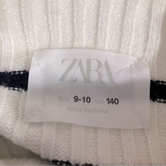 Zara Cropped Sweater Women Size 9-10 Black and White Striped Mock Neck - Picture 4 of 8